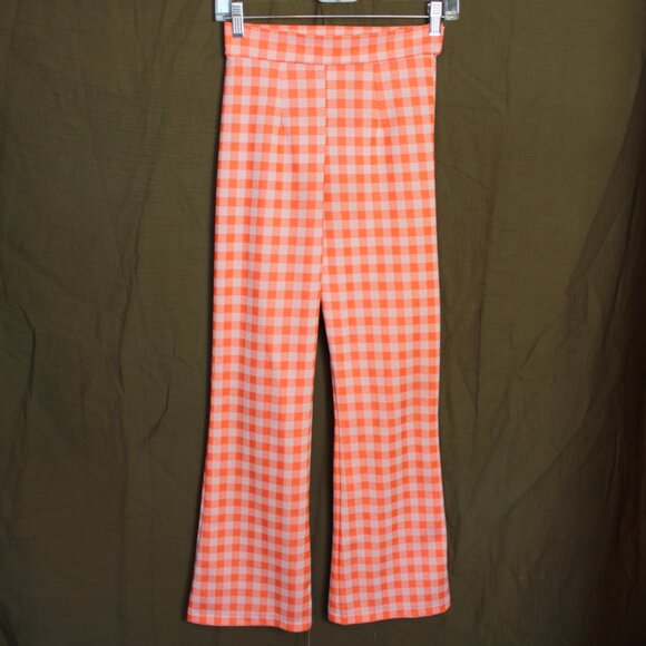 High Waist Orange & White Checkered Boot Cut Trousers XXS Asata Maise - Picture 1 of 6